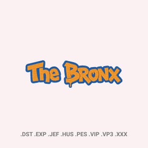 May include: Orange and blue embroidered patch featuring the text "The Bronx" in a graffiti-style font. The patch has a blue border and includes file extensions at the bottom.