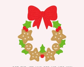 Christmas Wreath Embroidery Design: Gingerbread Man Machine Embroidery File| 4 Sizes (Digital Download)