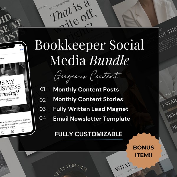 2024 Bookkeeping Social Media Posts & Story Template Bundle | Social Media Content | Newsletters | Lead Magnets | Marketing | 1 of 6 series