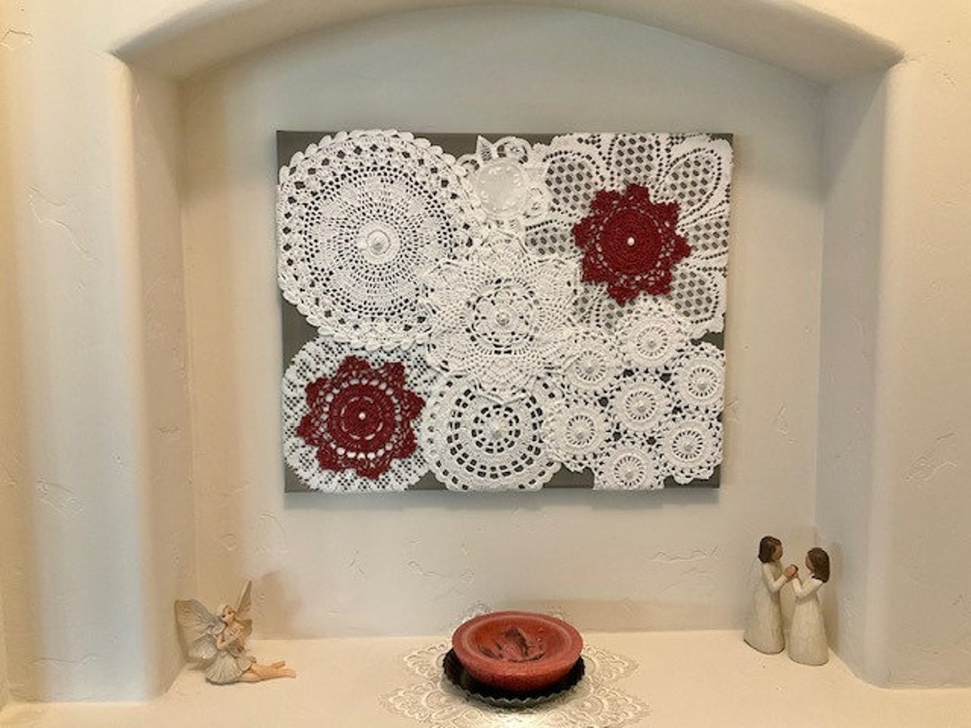 Vintage Doily Wall Art 16 X 20 165, Doily Design Originals, Shabby