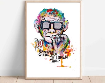 Monkey Business watercolor printable wall art