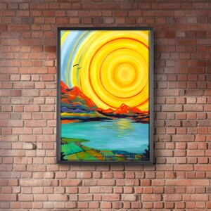 Levendige oranje zonsondergang schilderij afdrukbare kunst