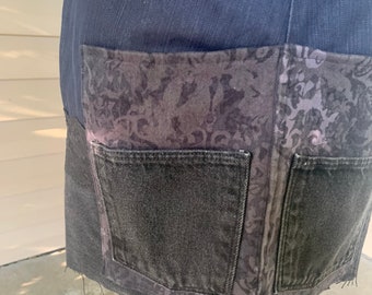 Upcycled Denim Half Apron: Boho Chic Style with 8 Pockets