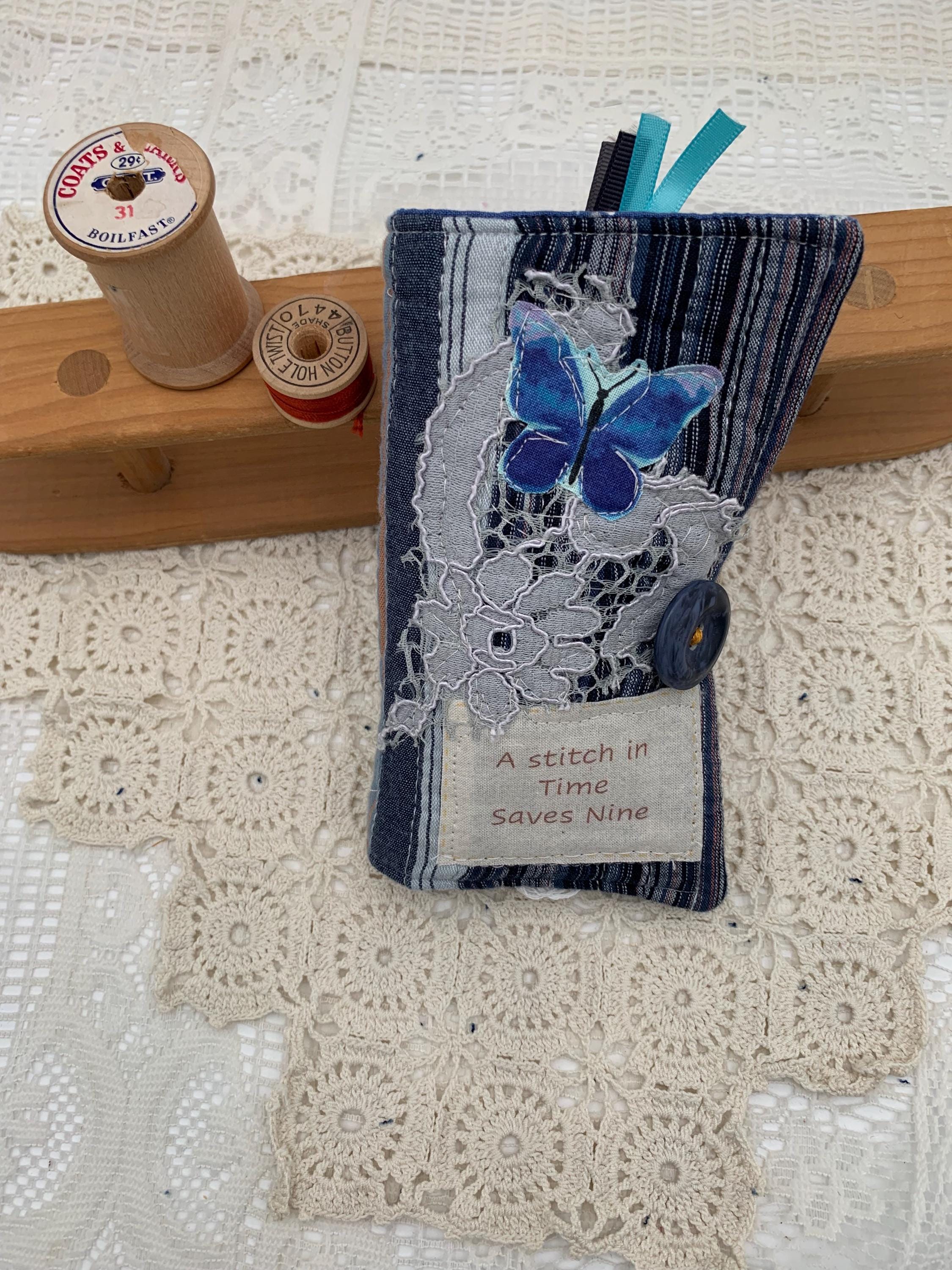 Handmade Vintage Linen Needle Book - Upcycled Sewing Organizer, Quilter Gift