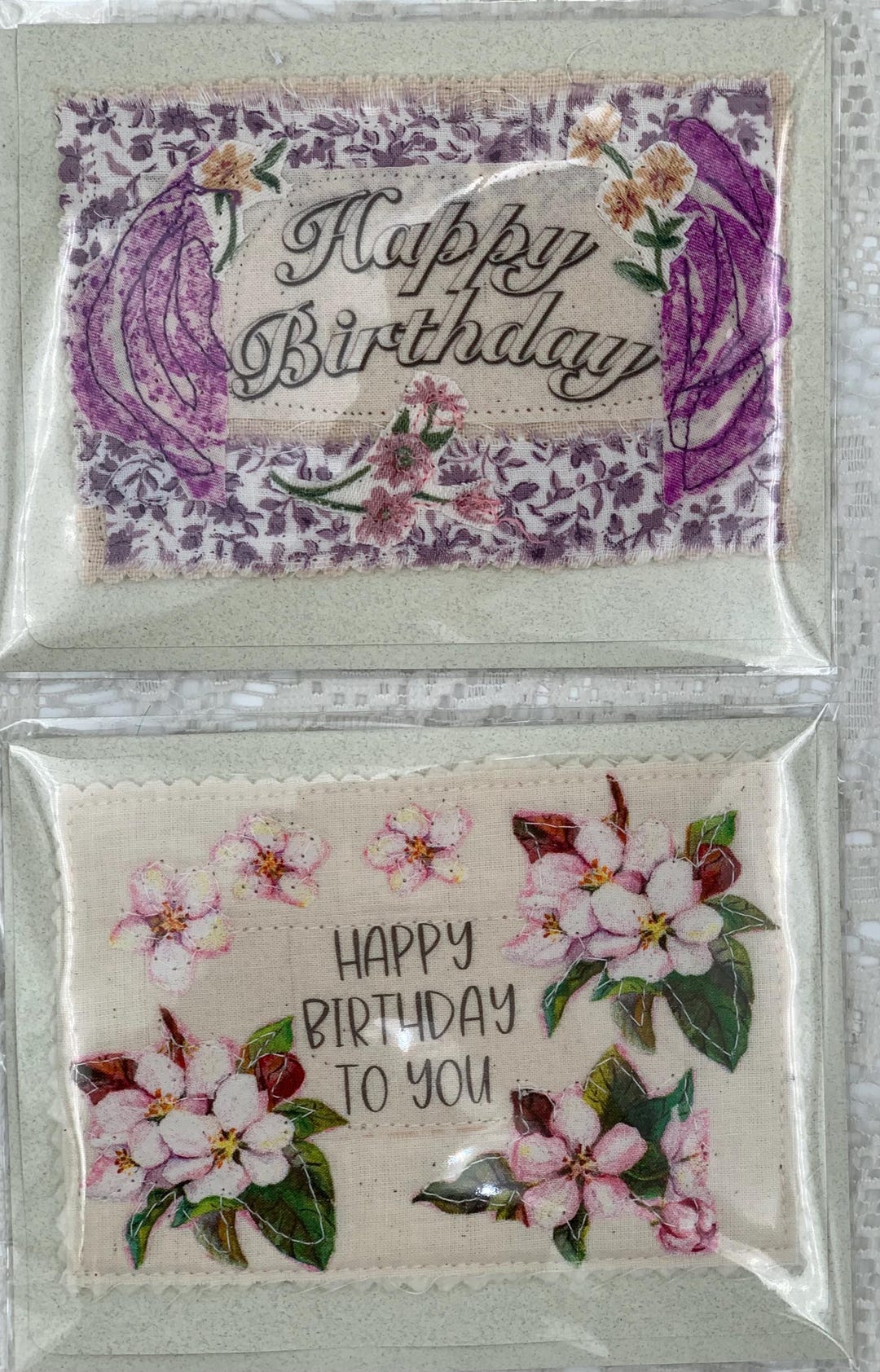 Handmade Fabric Birthday Card Set: Floral Collage Art - Etsy