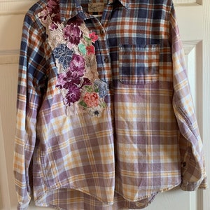 Bleached & Embellished Flannel Shirt size M