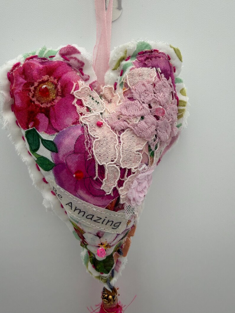 Shabby Chic Fabric Heart Decor, Handmade Pink Floral Nursery Accent ...