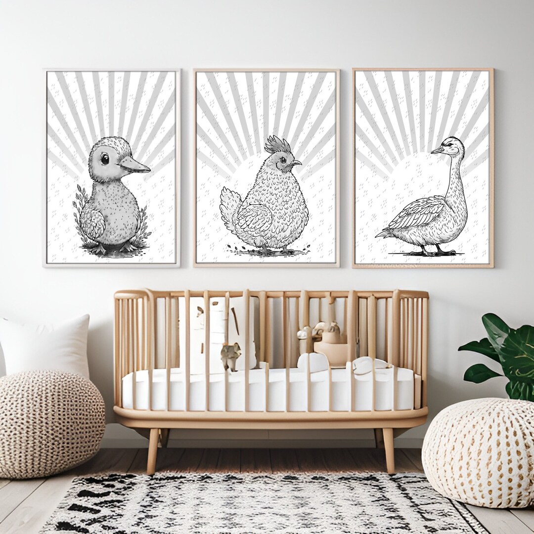 Farm Animals Art Set of 3 Farm Animals Print Black and White Etsy
