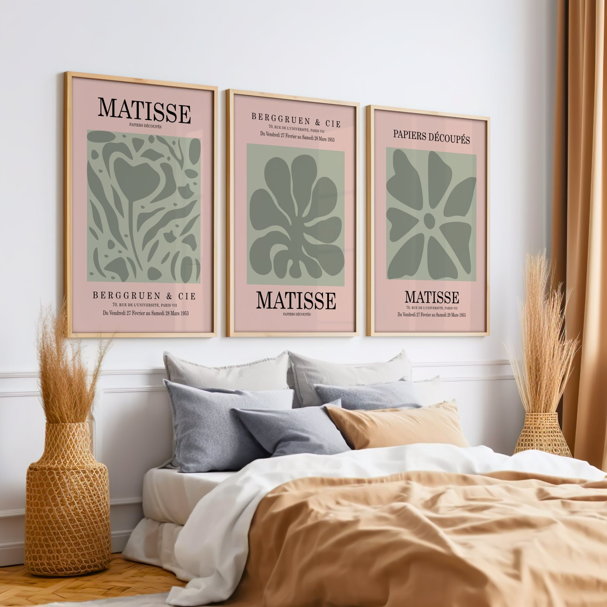 Henri Matisse Digital Sage Green Wall Poster Set of 3, Matisse Home Art