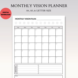 Printable Monthly Planner Monthly Vision Planner Productivity planner Monthly plan Monthly Planner Template Monthly Schedule Printable
