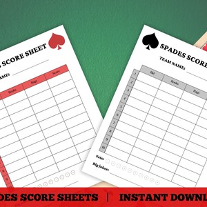 Spades Score Card Printable Spades Score Sheet Spades Game Night Scoring Sheet Printable | PDF Druckbare Letter Size