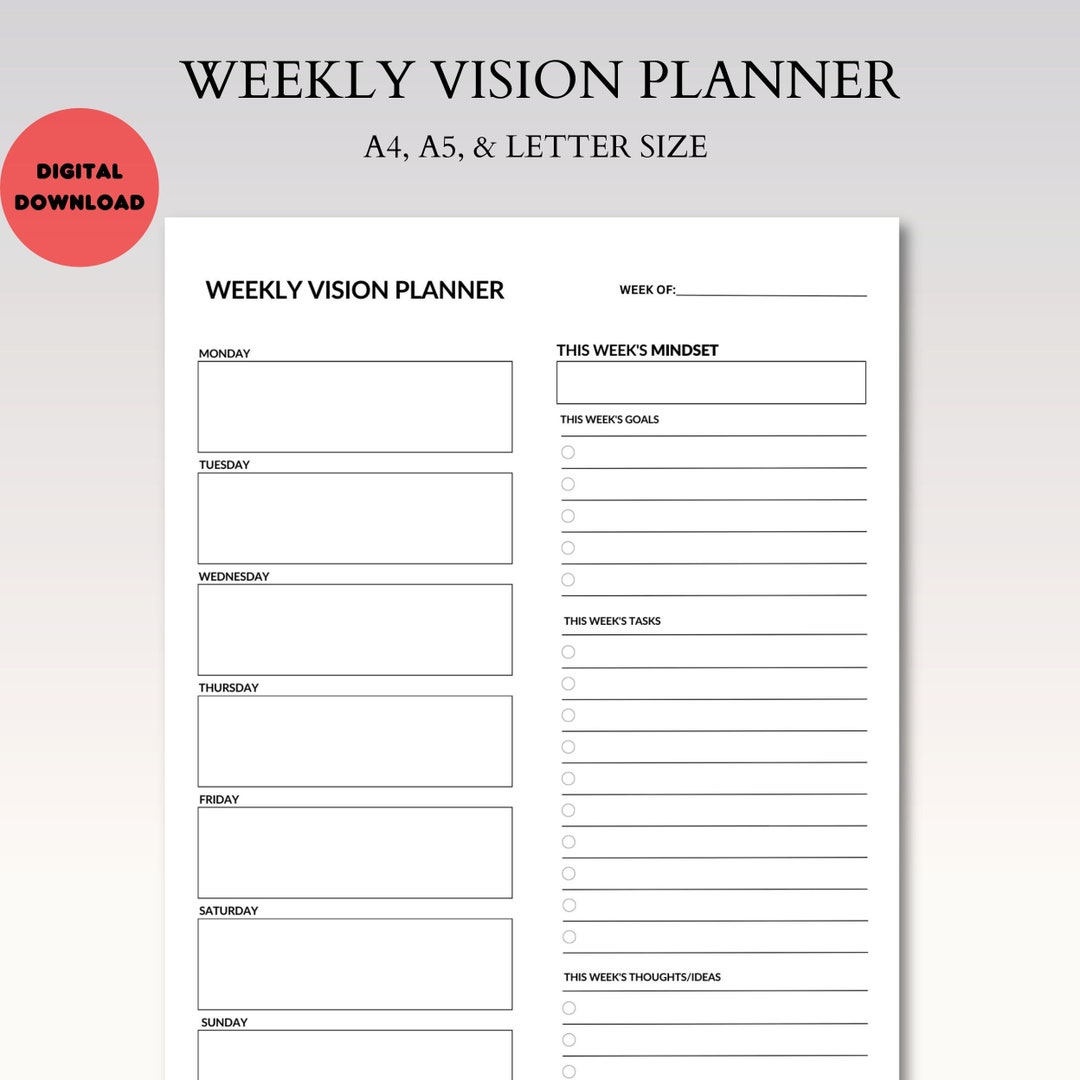 Printable Weekly Planner Weekly Vision Planner - Etsy