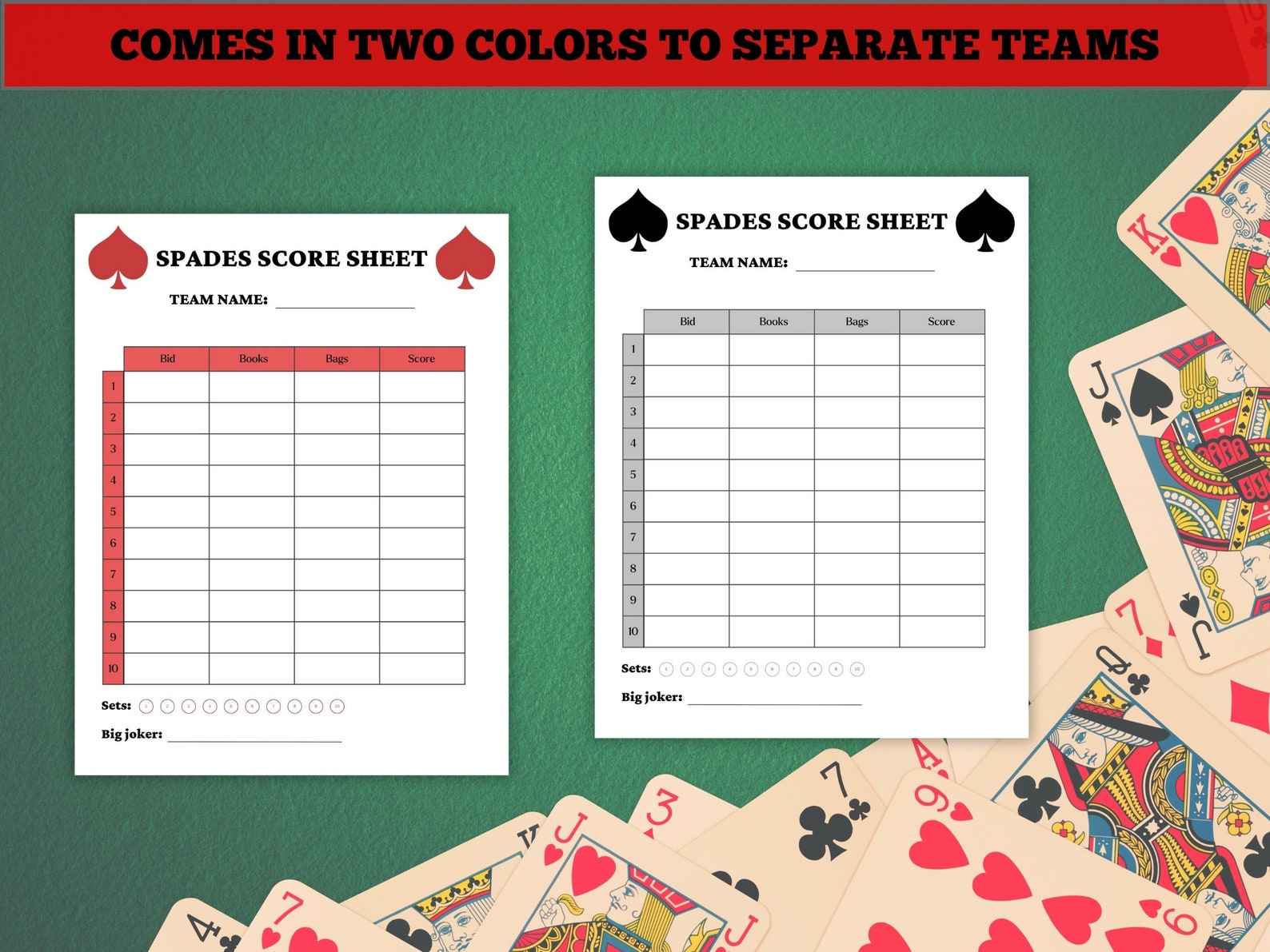 Spades Score Card Printable Spades Score Sheet Spades Game Night