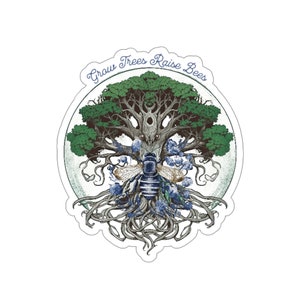 Bomen kweken, bijen grootbrengen, levensboomsticker