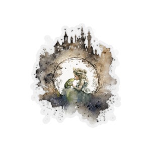 Little Girl Kissing a Frog by a Castle Sticker