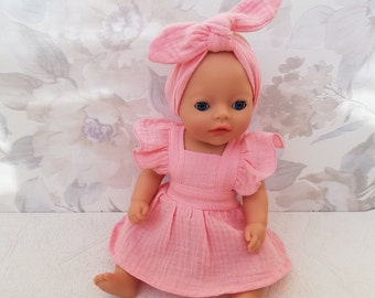 Puppenkleidung 36 cm Rosa Kleid mit Stirnband Puppenoutfit Babypuppe Baby Reborn Puppenkleidung, Paola Reina doll 34 cm Gordis