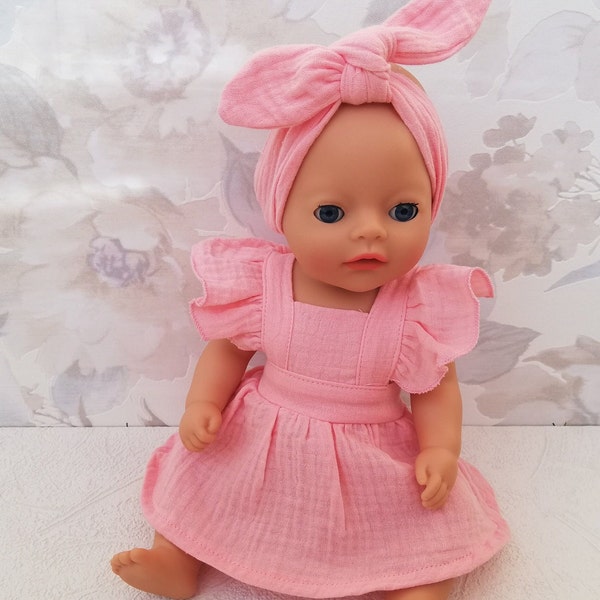 Puppenkleidung 36 cm Rosa Kleid mit Stirnband Puppenoutfit Babypuppe Baby Reborn Puppenkleidung, Paola Reina doll 34 cm Gordis