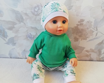 Puppenkleidung 43 cm Set Oberteil Hose Grün mütze  Pulli Blumen Winter Puppenoutfit Babypuppe Baby re born Paola Reina Puppe 45 cm Soy tú