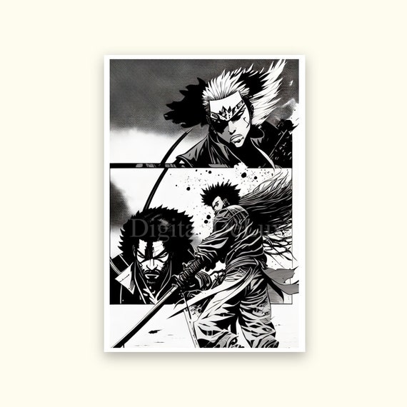 Afro Samurai Comic Battle Sequence Black and White Anime 