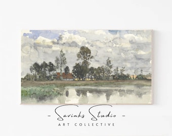 Watercolor Landscape Spring Frame TV Art, Farmhouse Digital Download