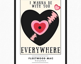 Fleetwood Mac Everywhere Vinyl Record Song Lyric Print - Red Heart