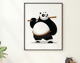 Minimalistische Kung-Fu Panda Illustration, süßes Tier-Dekor (Digitaler Download)