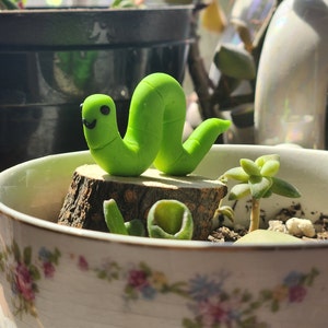 Inch worm, jumping spider accessories, small inch worm, terrarium decor, plant pot decoration, Green inch worm, smiling worm, fairy garden.
