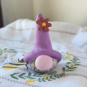 small garden gnome, fairy garden gnome, terrarium decoration, cute gnome figurine, gnome sculpture, clay gnome, gnome with flower, plant pet