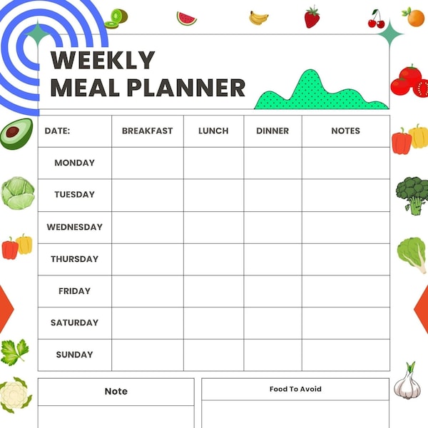 2023 Weekly Meal Planner Printable, Weekly Food Diary, Meal Tracker, Food Journal, Menu Plan & Prep, Diet, Fitness, Health