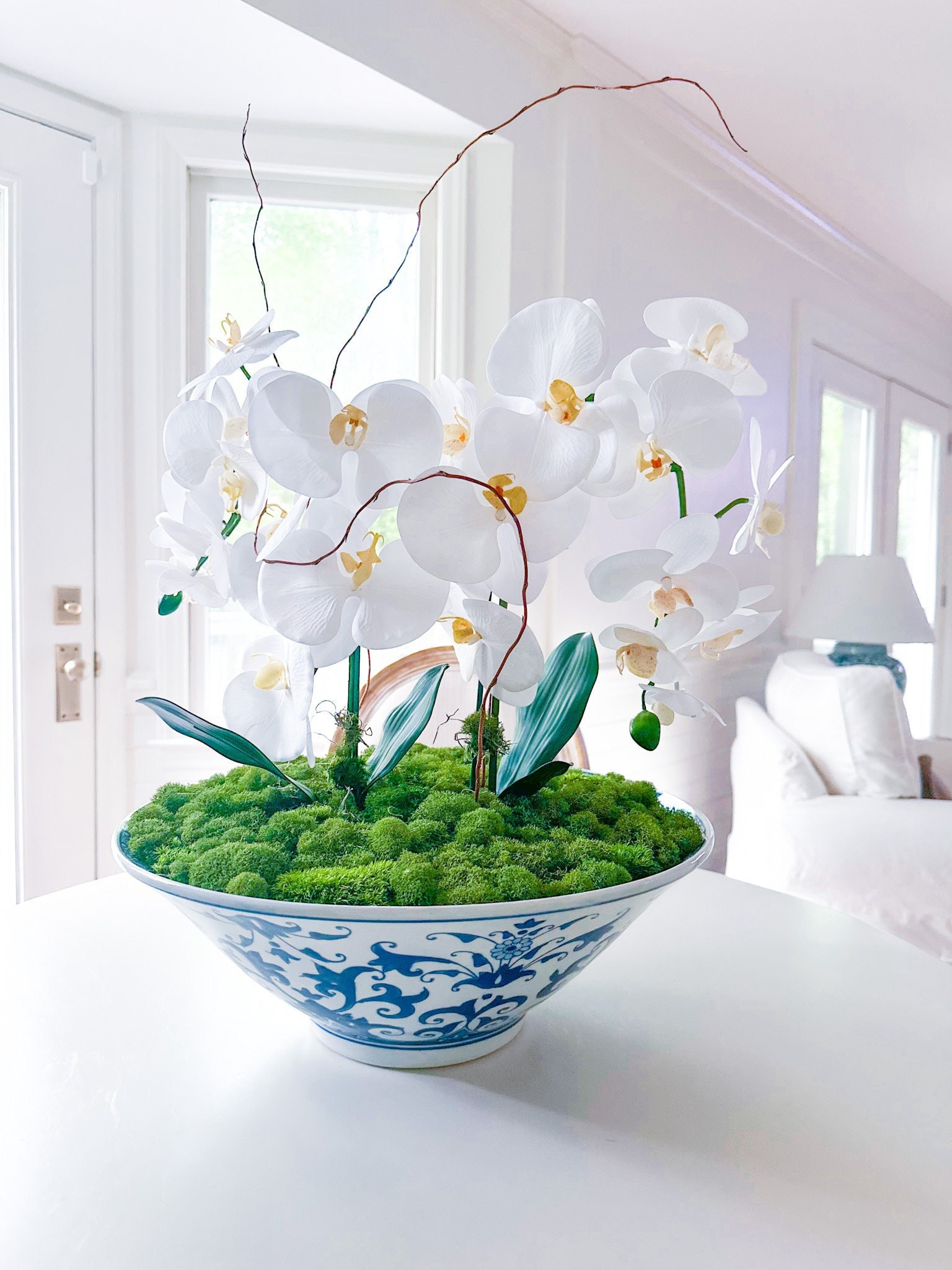 Preserved Moss Orchid Centerpieces | Extra Large Blue and White