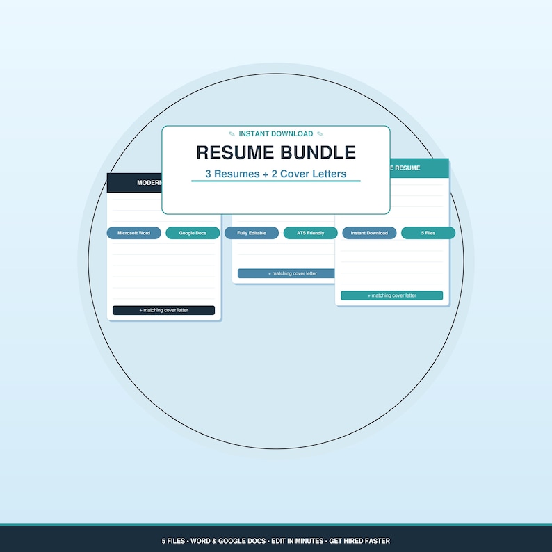 Modern ATS Resume Template Bundle, Cover Letter, Word Google Docs ...