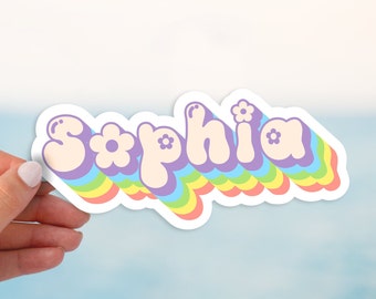 Custom retro name sticker, Name stickers retro vinyl waterproof stickers, laptop stickers, water bottle stickers, Valentine gift