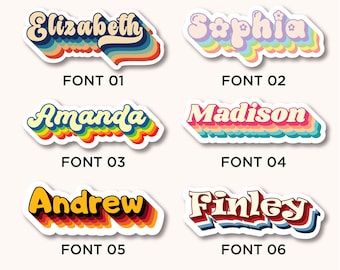Custom retro name sticker, Name stickers retro vinyl waterproof stickers, laptop stickers, water bottle stickers, Valentine gift