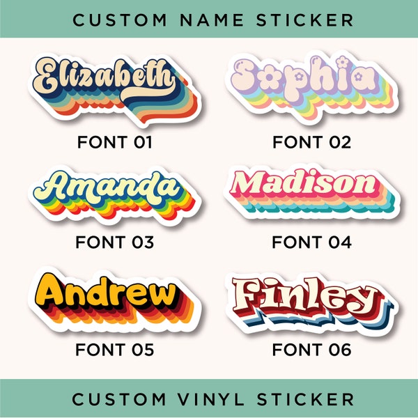 Custom retro name sticker, Name stickers retro vinyl waterproof stickers, laptop stickers, water bottle stickers, Valentine gift