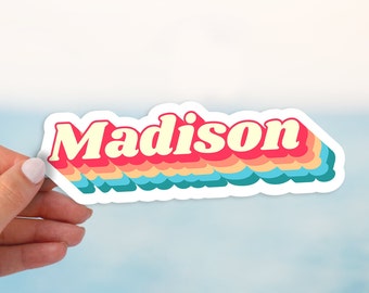 Rainbow name sticker, Custom retro name sticker, Name stickers retro vinyl waterproof stickers, laptop stickers, water bottle stickers