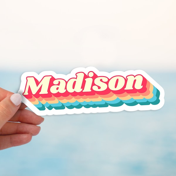 Rainbow name sticker, Custom retro name sticker, Name stickers retro vinyl waterproof stickers, laptop stickers, water bottle stickers