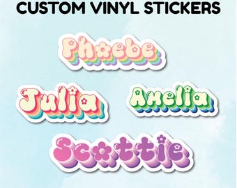 Custom Retro Name Vinyl Stickers, Waterproof Laptop Water Bottle Name Childcare Birthday Kindle Decals
