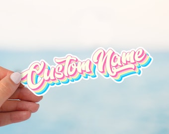 Name stickers, custom retro name sticker, retro vinyl waterproof stickers, laptop stickers, water bottle stickers, child stickers