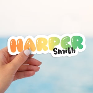 Personalized name sticker, Custom vinyl sticker, Gradient color name sticker, Holographic name sticker, water bottle sticker, FREE SHIPPING!