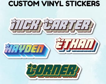 Custom Retro Name Vinyl Stickers, Waterproof Laptop Water Bottle Name Childcare Birthday Kindle Decals