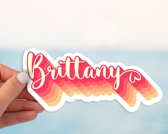 Personalized name, Custom retro name sticker, Name stickers retro vinyl waterproof, laptop stickers, water bottle stickers, Gradient color