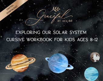 Imprimible: Libro de ejercicios en cursiva Explorando nuestro sistema solar para niños de 8 a 12 años