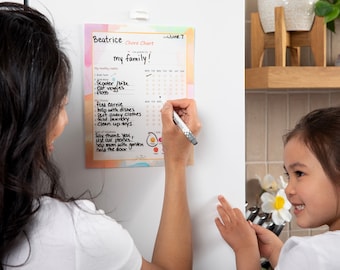 Gráficos de tareas para niños - Nota adhesiva reutilizable / Adhesivo en la parte posterior Se pega / Se vuelve a pegar a cualquier superficie, Superficie de pizarra en la parte delantera
