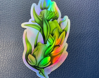 Frog Orchids Holographic Vinyl Sticker, Water and UV Resistant