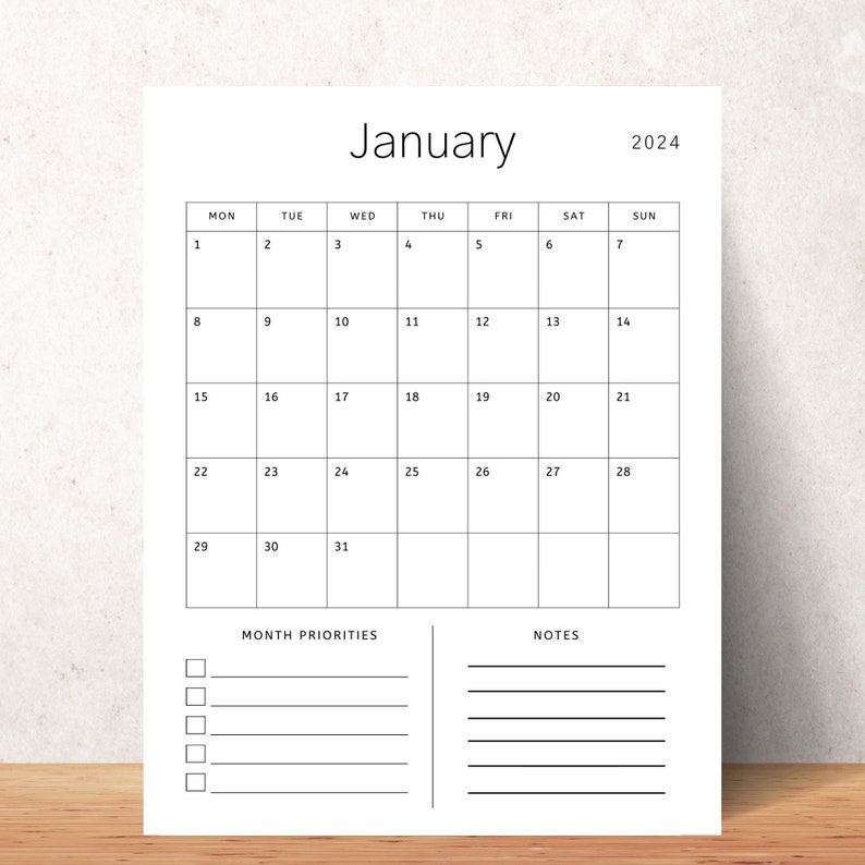 2024 Dated Planner, Calendar Printable Template, Dated Monthly Calendar
