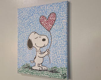 11x14 Hand-Painted Snoopy Canvas Art, Peanuts Pop Art, Artwork, Fan Art, Peanuts Cartoon, Graffiti