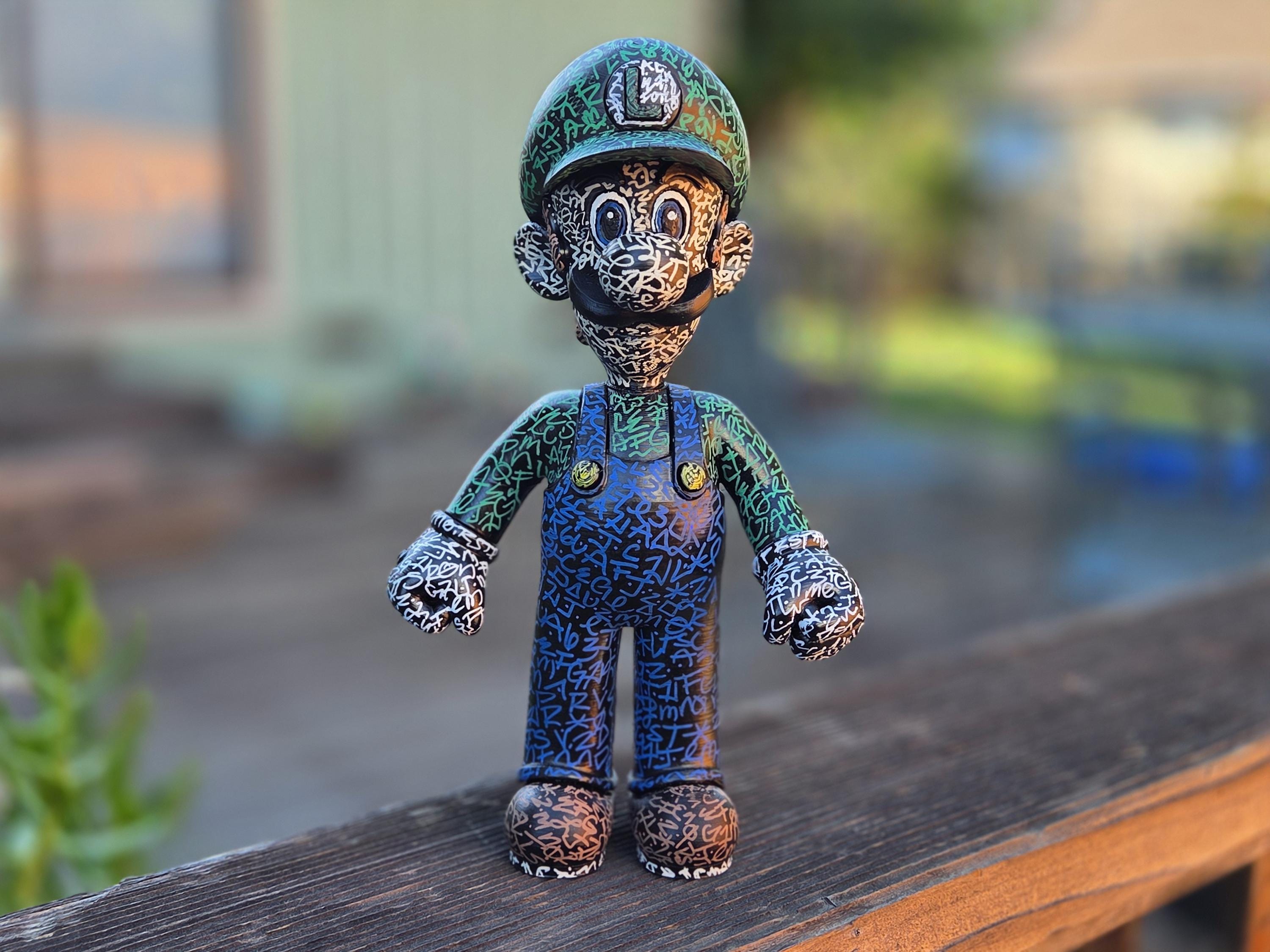Hand Painted Luigi Pop Art Statue, Graffiti Artwork, Super Mario