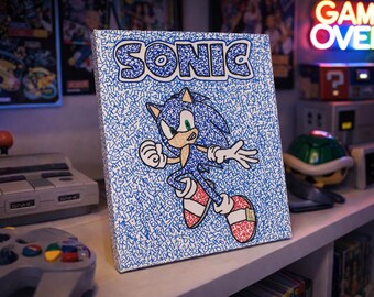 11x14 Hand Painted Sonic the Hedgehog Canvas Pop Art, Sonic Artwork, Fan Art, Nintendo-inspired Character Art, Graffiti, Street Art