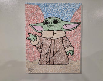 11x14 Hand Painted Grogu Canvas Pop Art, The Mandalorian Artwork, Fan Art, Star Wars-inspired Character Art, Graffiti