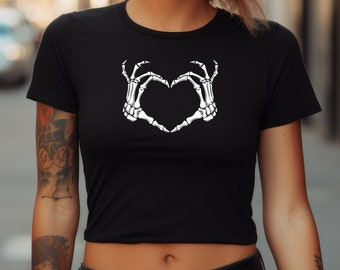 Skeleton Heart Crop Top, skeleton hands, Halloween, Halloween gift, skeleton t-shirt, Crop top